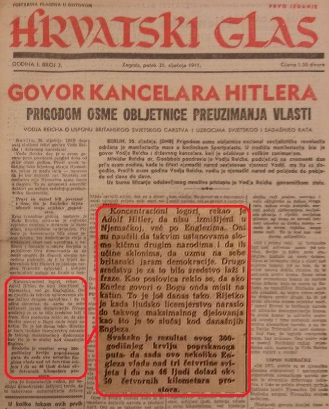 Hrvatski glas imao je redakciju na Kaptolu 27, gdje je bilo i sjedište Katoličkog lista. O koncentracionim logorima, prije uspostave NDH, pisali su, ali na ovaj način - o žrtvama logorima ni slova.
