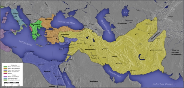 Mapa seleukidskog carstva koje se prostiralo od Indije na istoku, pa sve do Palestine na zapadu.